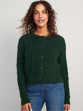 Old Navy Women's Dark Green Cozy Cable-Knit Cardigan